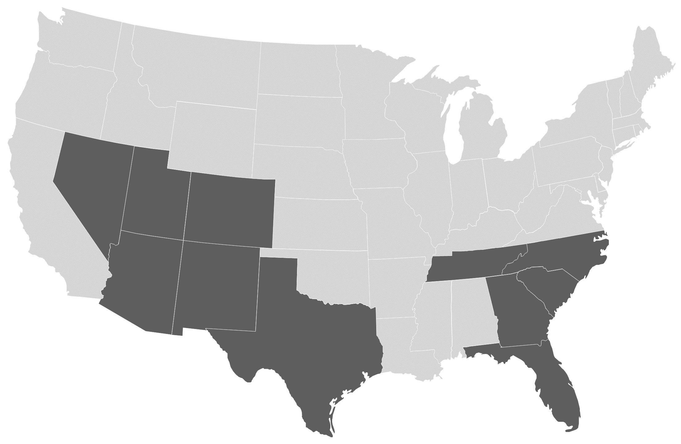 Map of U.S.A states that CCMC serves for offices and homeowner association payments